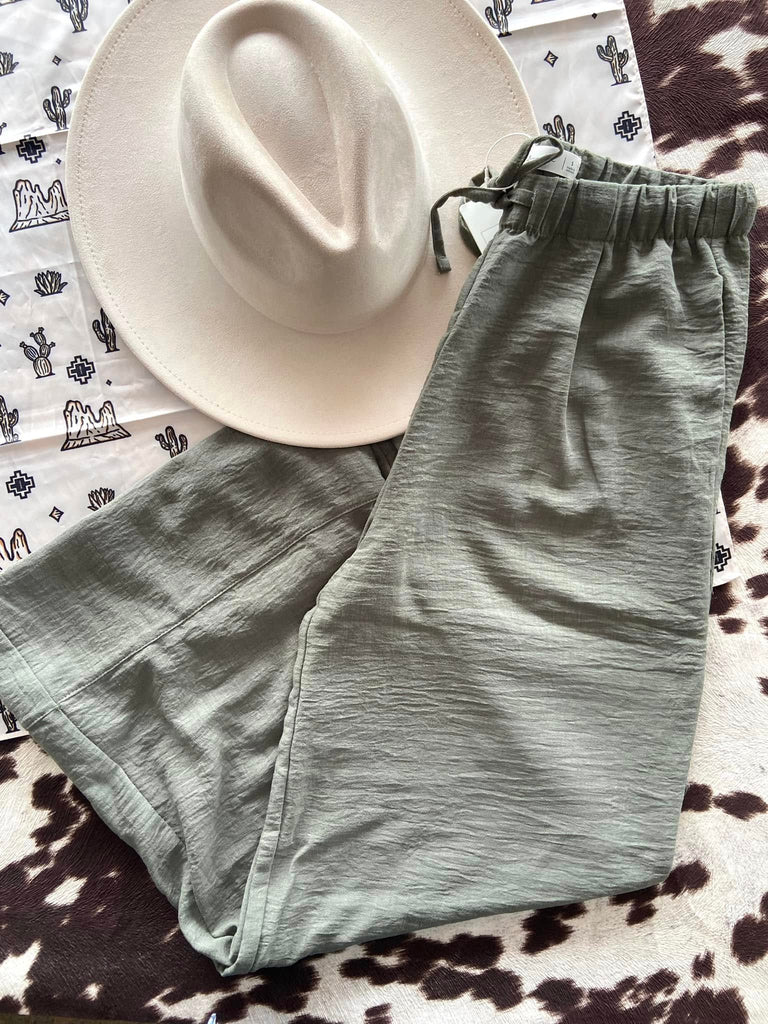 Cactus Trail Olive Green Palazzo Pants - Deer Creek Mercantile