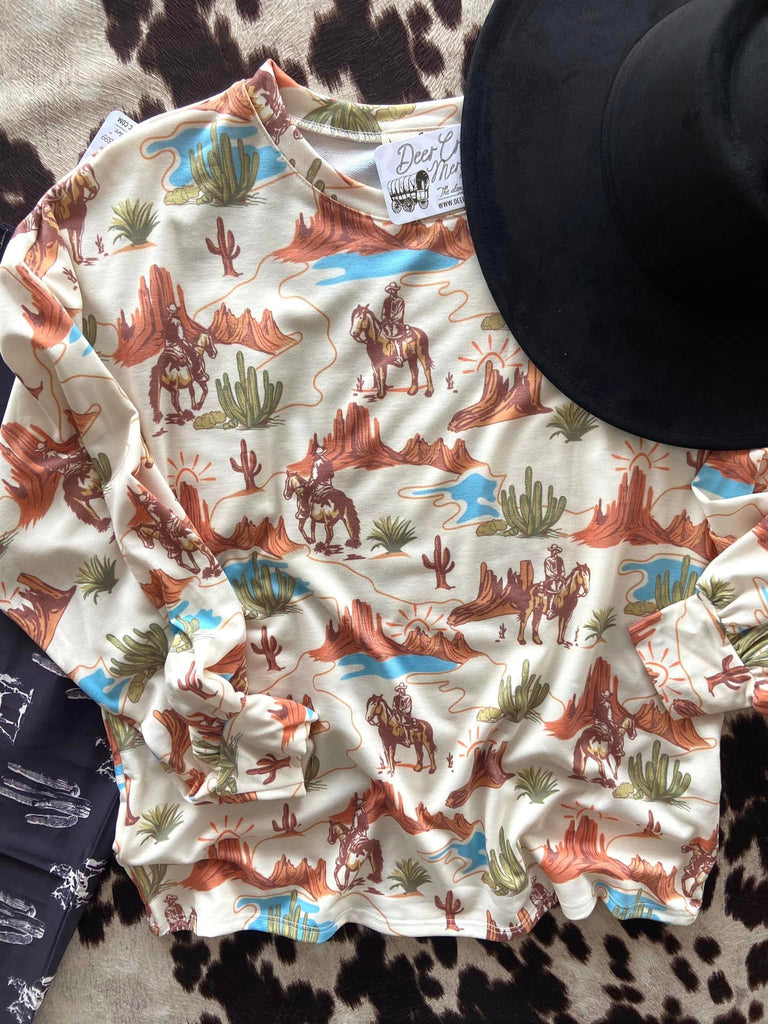 Western Landscape Long Sleeve Graphic Top - Deer Creek Mercantile