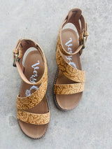 Vanna's Tan Tooled Western Sandals - Deer Creek Mercantile