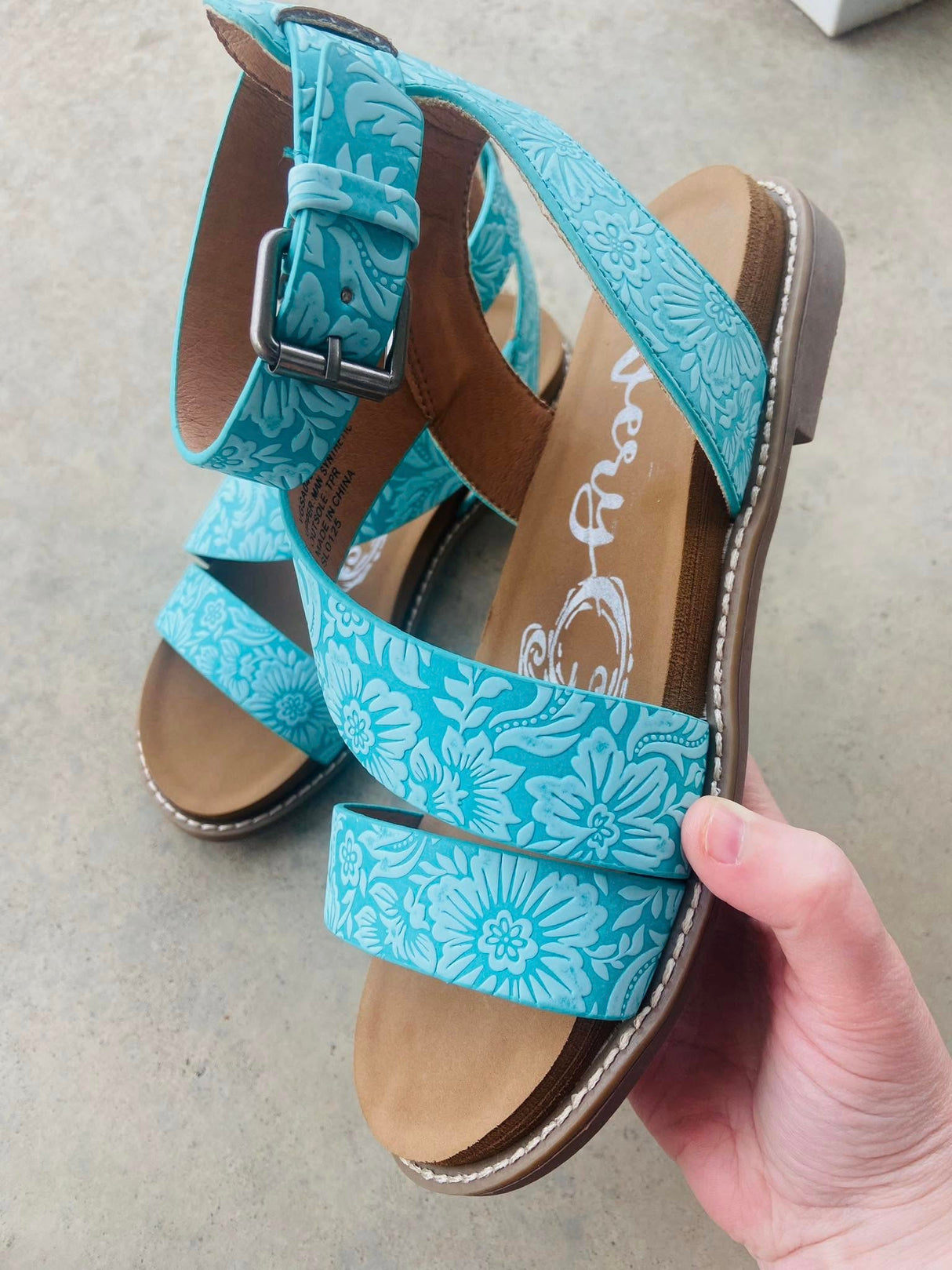 Afton's Turquoise Tooled Western Sandals - Deer Creek Mercantile