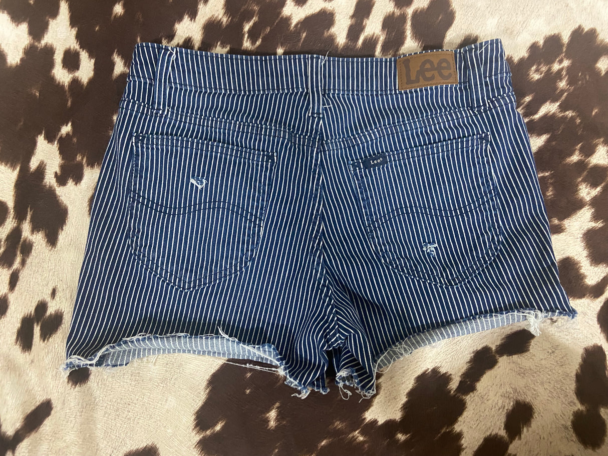 VINTAGE Lee Distressed Railroad Stripe Denim Shorts - Deer Creek Mercantile