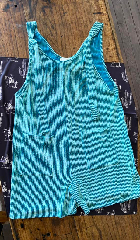 Gloria's Teal Ribbed Romper - Deer Creek Mercantile