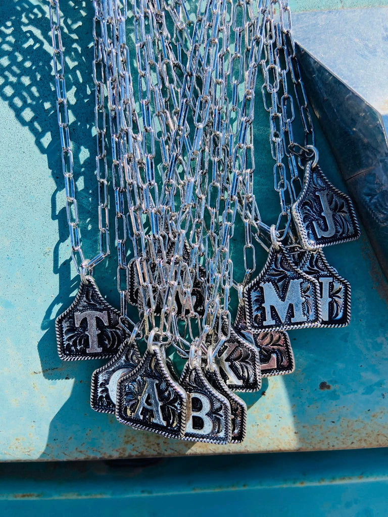 Western Cattle Tag Initial Necklace - Deer Creek Mercantile