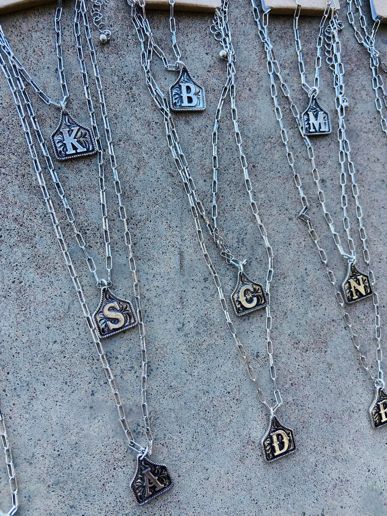 Western Cattle Tag Initial Necklace - Deer Creek Mercantile