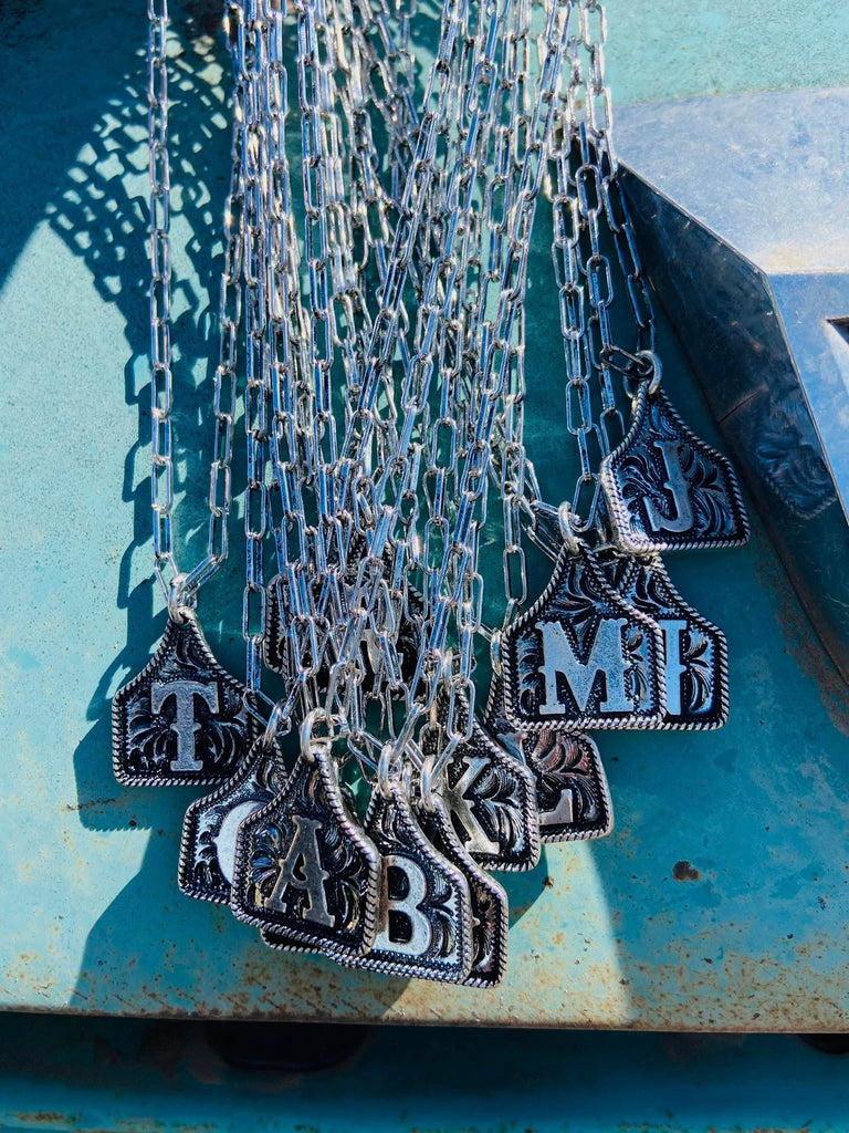 Western Cattle Tag Initial Necklace - Deer Creek Mercantile