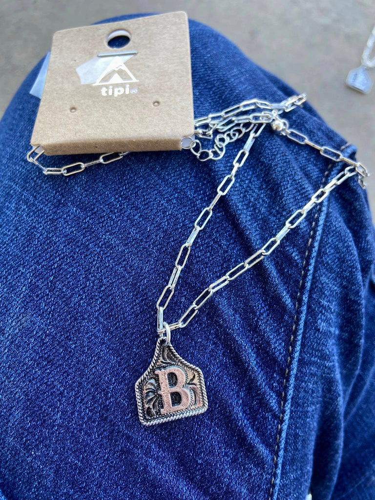Western Cattle Tag Initial Necklace - Deer Creek Mercantile