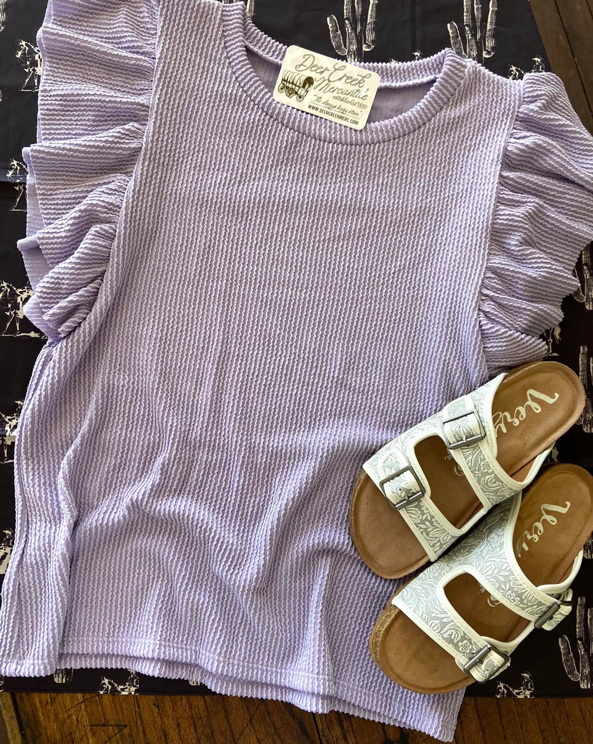 Lila's Lavender Basic Ribbed + Ruffle Top - Deer Creek Mercantile