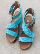 Afton's Turquoise Tooled Western Sandals - Deer Creek Mercantile