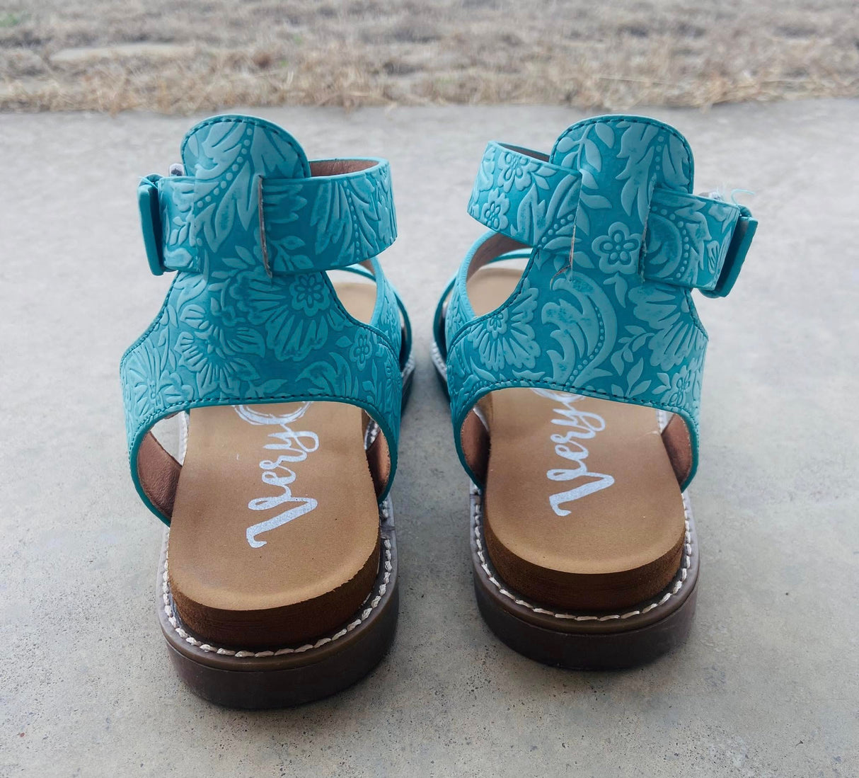 Afton's Turquoise Tooled Western Sandals - Deer Creek Mercantile