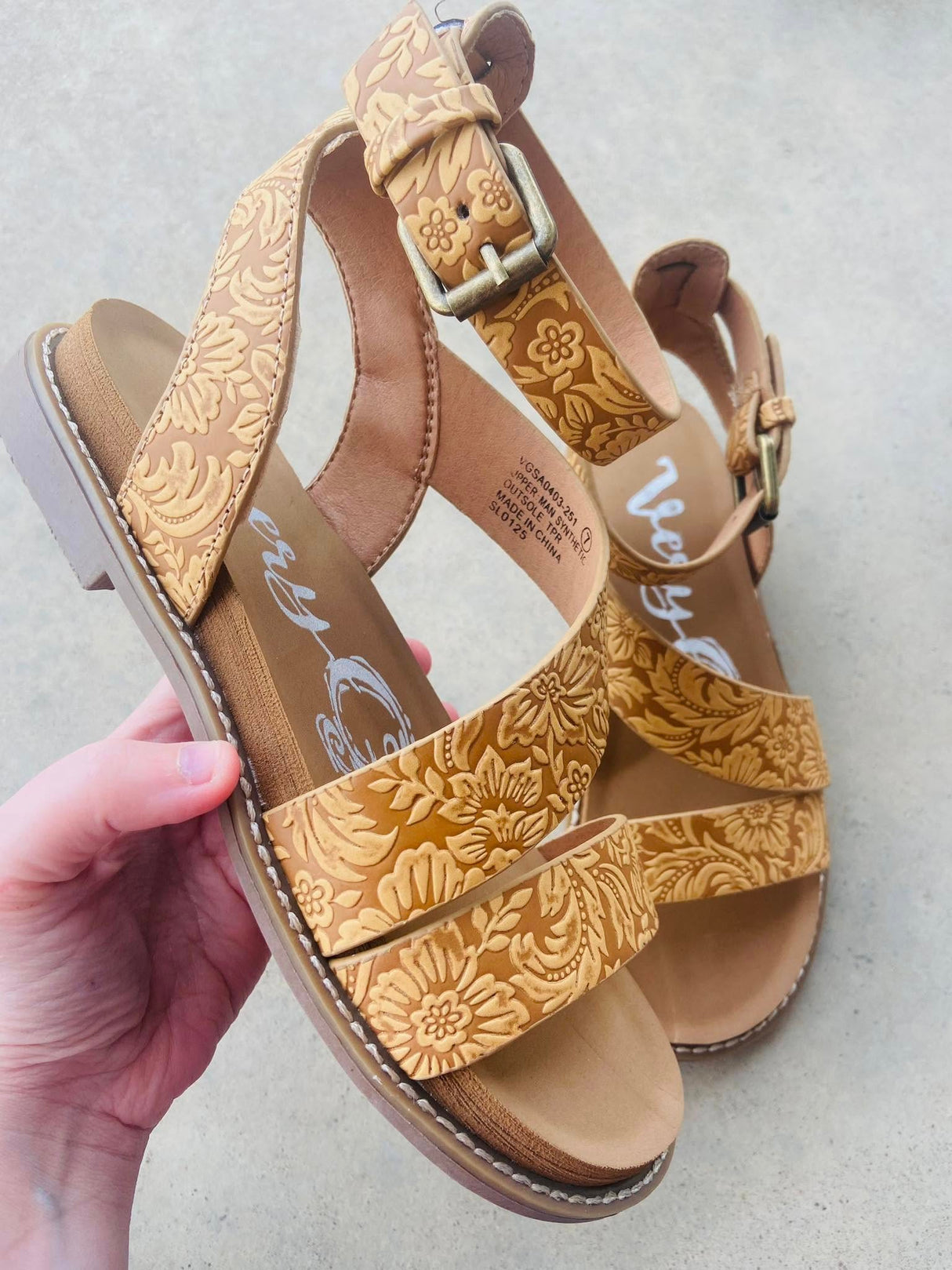 Vanna's Tan Tooled Western Sandals - Deer Creek Mercantile