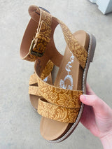 Vanna's Tan Tooled Western Sandals - Deer Creek Mercantile