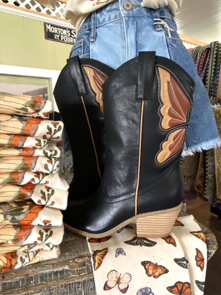 Boho Butterfly Western Boot *Black - Deer Creek Mercantile