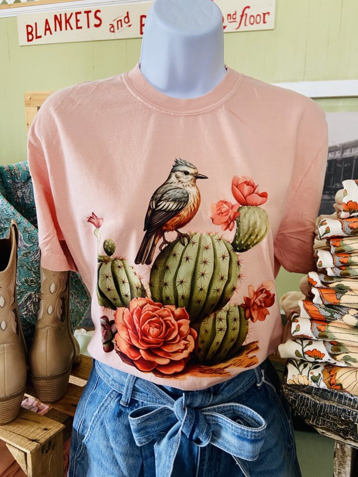 Just Peachy Cactus Bird Graphic Tee *Peach - Deer Creek Mercantile
