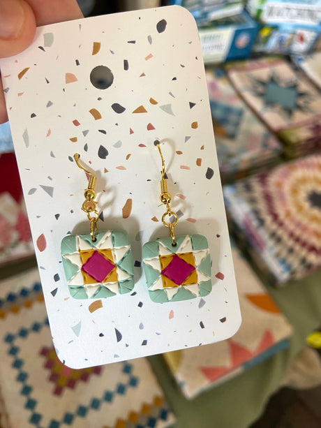 Daisy Mae Quilt Pattern Dangle Earrings - Deer Creek Mercantile