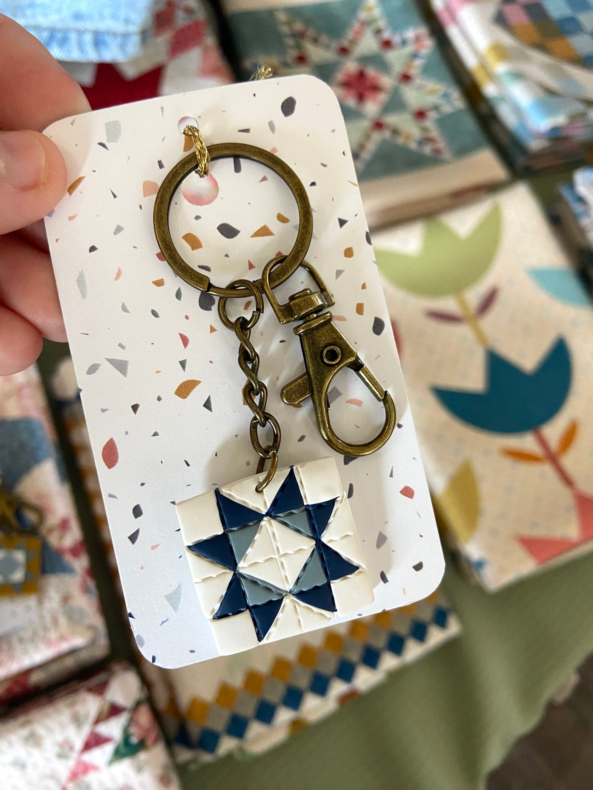Simple Blues Quilt Pattern Keychain - Deer Creek Mercantile