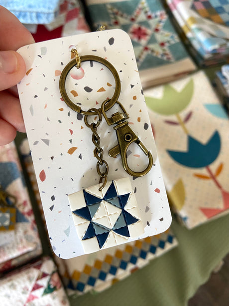 Simple Blues Quilt Pattern Keychain - Deer Creek Mercantile