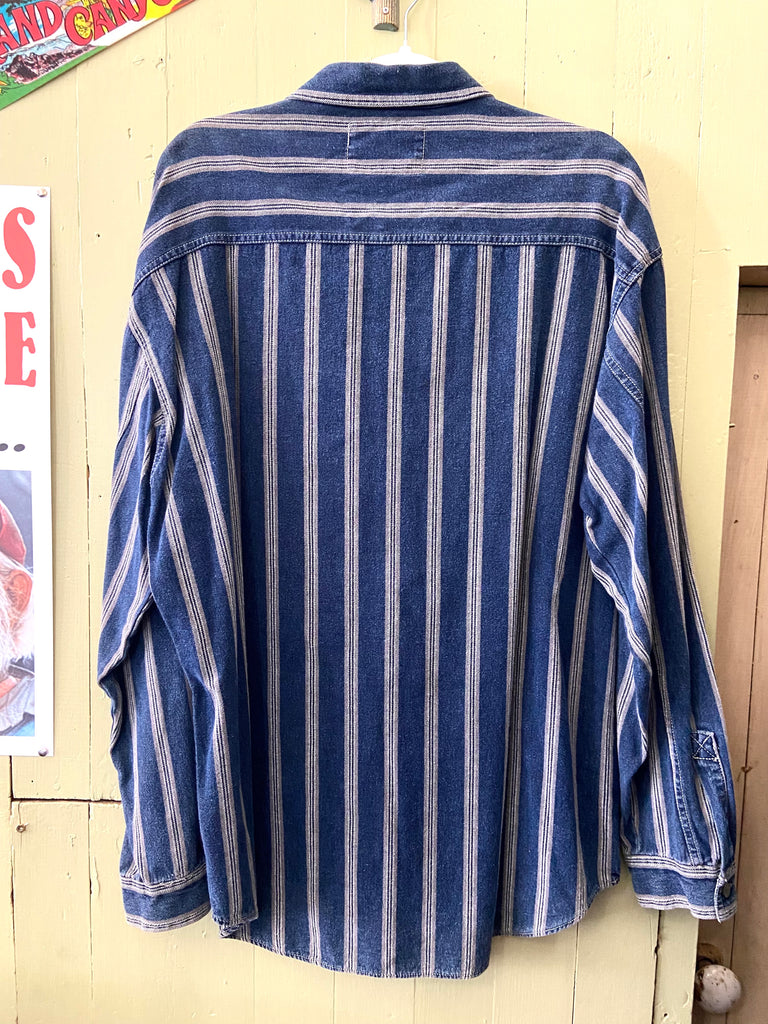 Vintage LEVI'S Blue/Gray Striped Button Down Shirt RED TAB 1990s *Size Large - Deer Creek Mercantile
