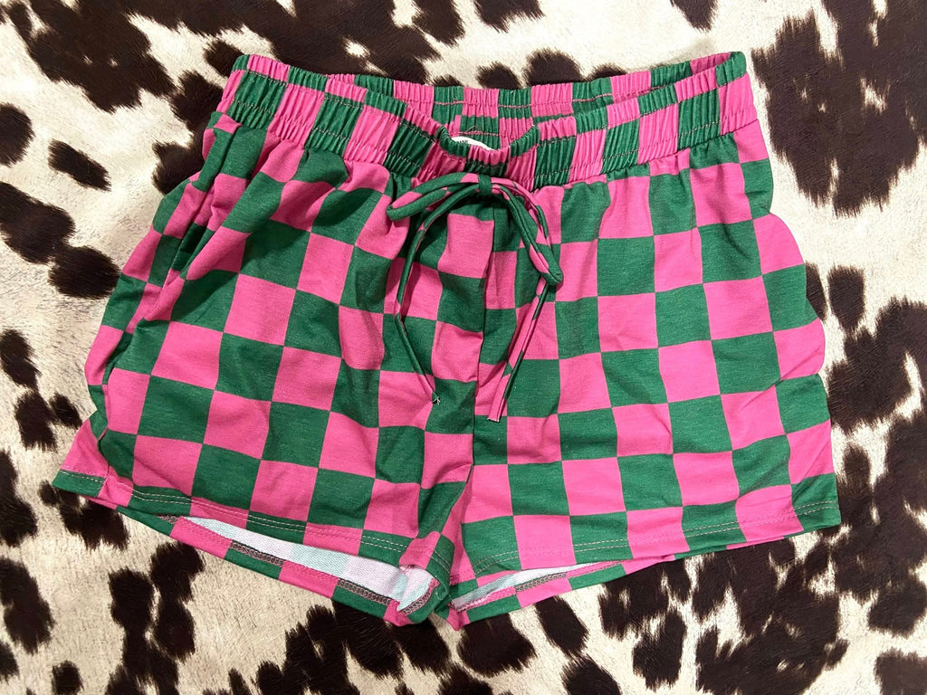 Check Mate Babe Pull On Shorts *Pink/Green - Deer Creek Mercantile