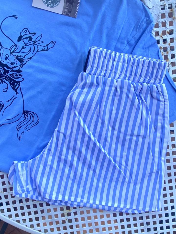 Blue Striped Pull On Boxer Shorts *Blue - Deer Creek Mercantile