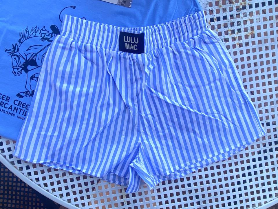 Blue Striped Pull On Boxer Shorts *Blue - Deer Creek Mercantile