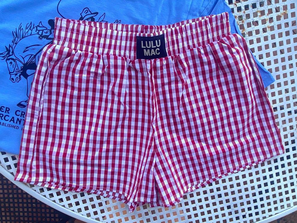 Gingham Pull On Boxer Shorts *Red - Deer Creek Mercantile