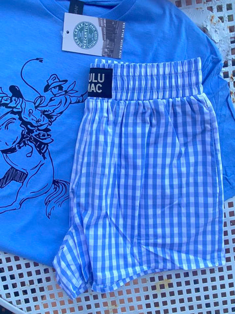 Gingham Pull On Boxer Shorts *Blue - Deer Creek Mercantile