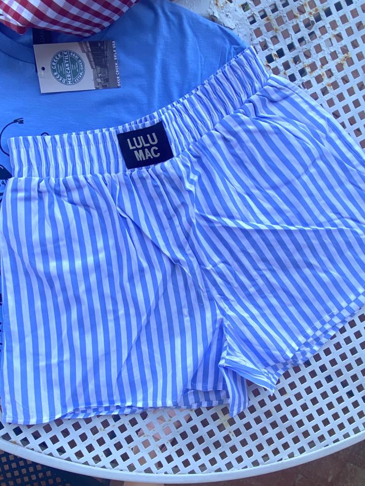 Blue Striped Pull On Boxer Shorts *Blue - Deer Creek Mercantile
