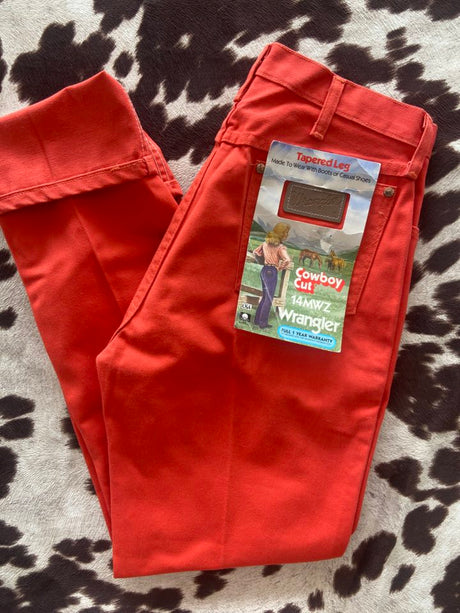 NOS Vintage Wrangler Cowboy Cut 14MWZ Orange/Red Denim Jeans // 1970s - Deer Creek Mercantile