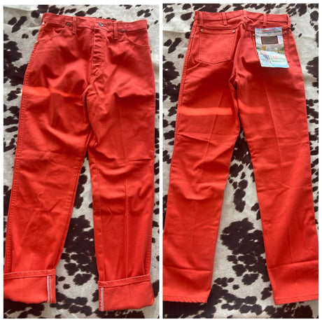 NOS Vintage Wrangler Cowboy Cut 14MWZ Orange/Red Denim Jeans // 1970s - Deer Creek Mercantile