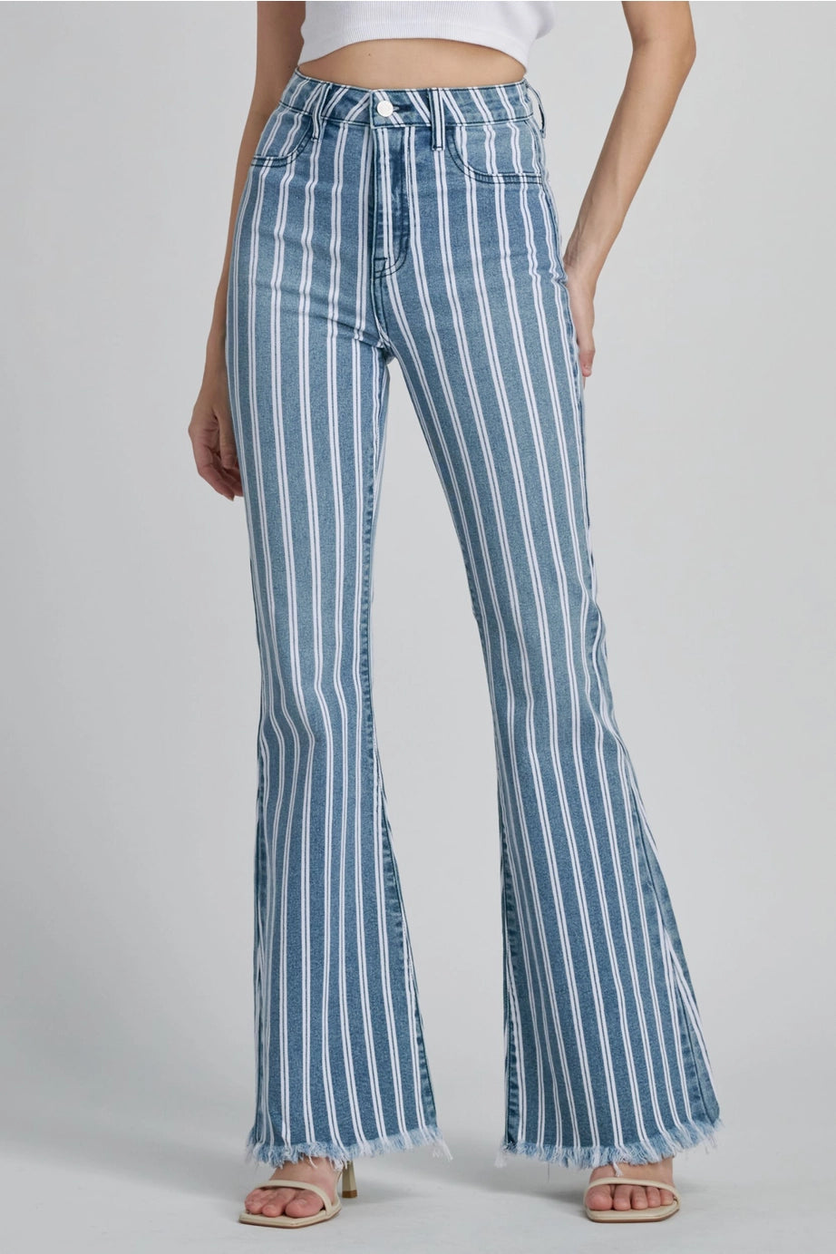 Cello Jean The Heather Striped Denim Flare Jean - Deer Creek Mercantile