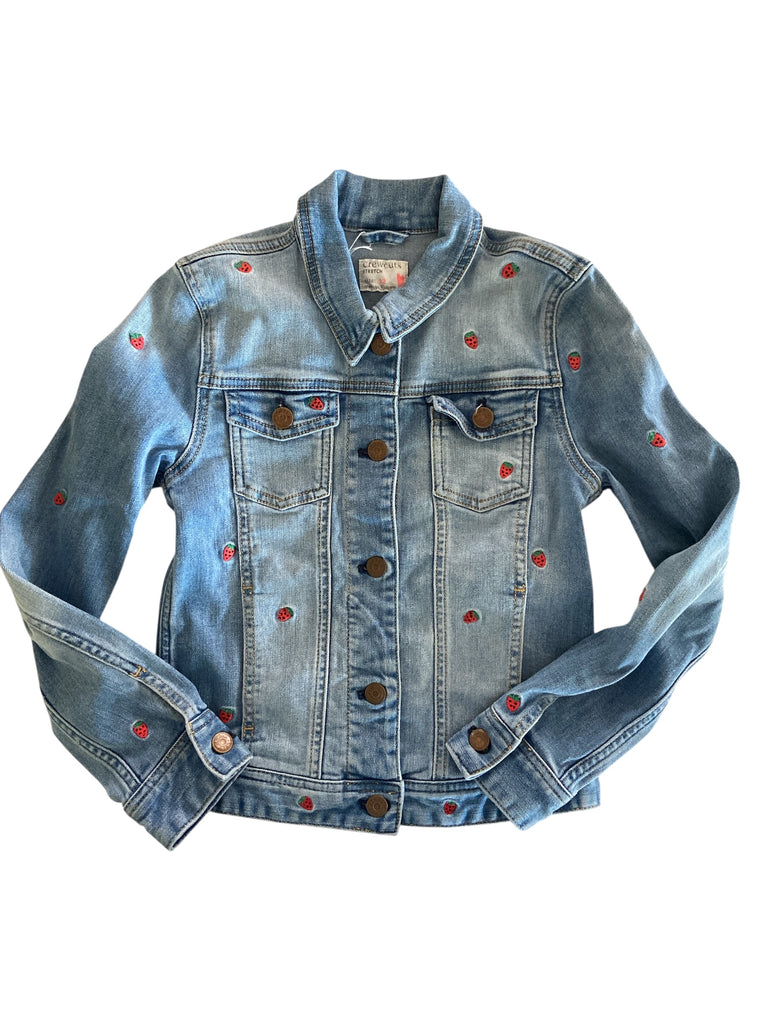 Pre-Loved Crew Cuts Jean Jacket With Strawberries Size 12 - Deer Creek Mercantile