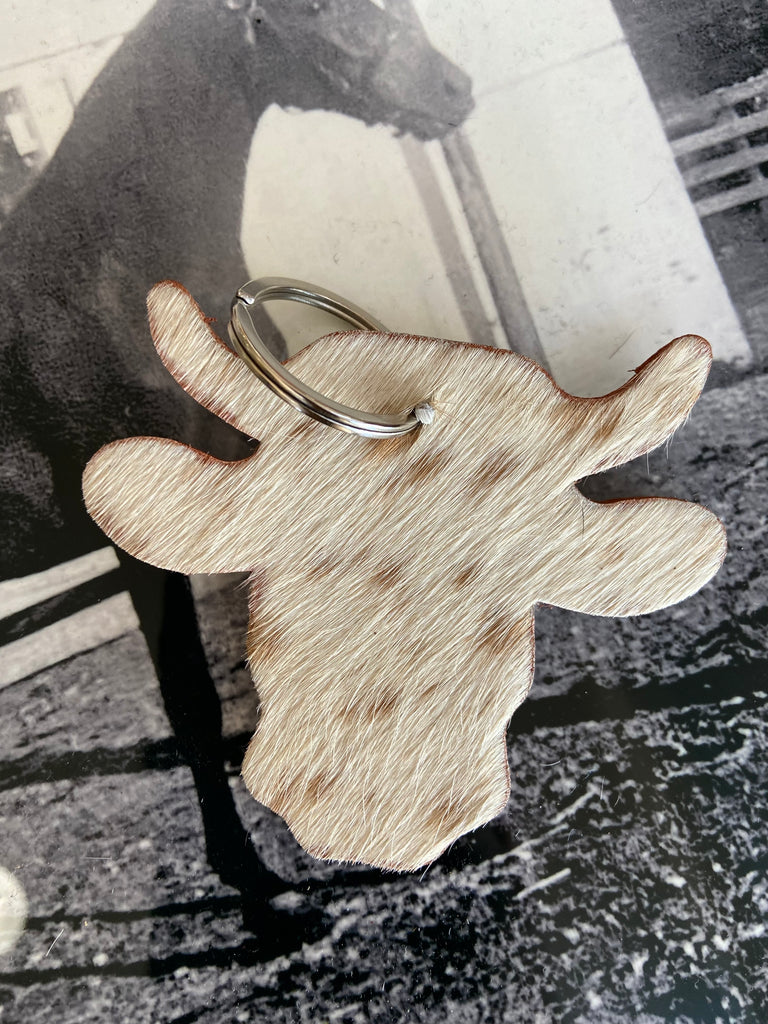 Cow Cowhide Western Keychain *Tan/White Spots - Deer Creek Mercantile