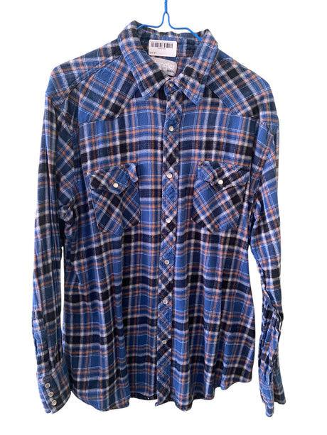 Vintage Wrangler Flannel Blue Plaid Shirt Size XL - Deer Creek Mercantile