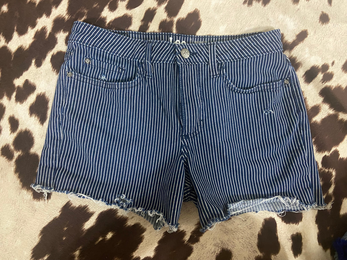 VINTAGE Lee Distressed Railroad Stripe Denim Shorts - Deer Creek Mercantile