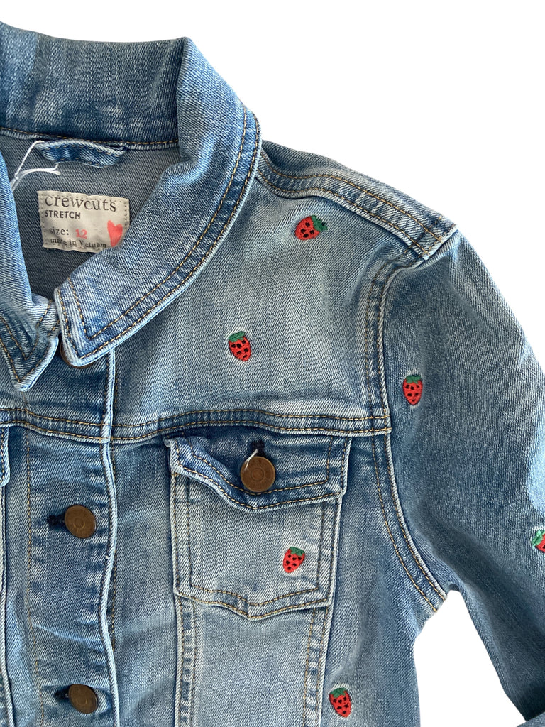 Pre-Loved Crew Cuts Jean Jacket With Strawberries Size 12 - Deer Creek Mercantile