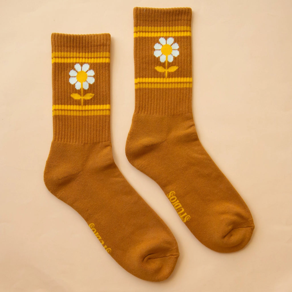 Retro Style Flower Mustard & White Socks - Deer Creek Mercantile