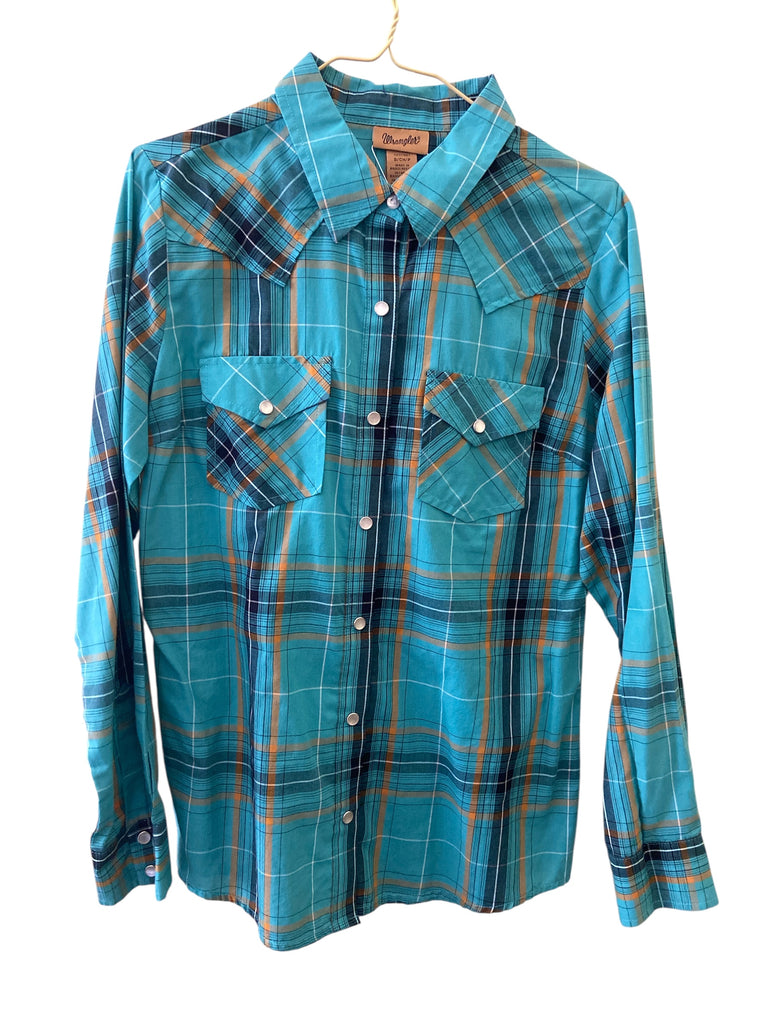 Vintage Wrangler Turquoise Plaid Shirt Size Small - Deer Creek Mercantile
