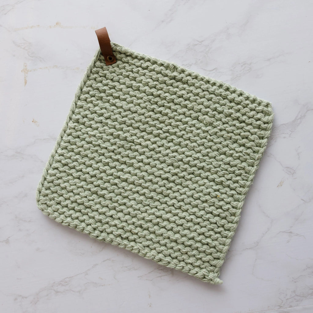 Cottage Kitchen Green Knitted Pot Holder - Deer Creek Mercantile