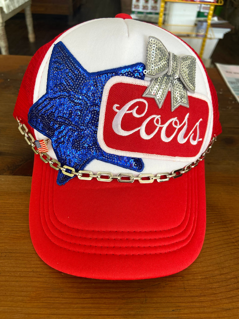 Retro Trucker Hat w/ Vintage Beer Patch *USA Red - Deer Creek Mercantile