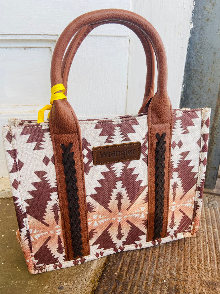 Wrangler Southwestern Print Small Canvas Tote/Crossbody - Light Coffee - Deer Creek Mercantile