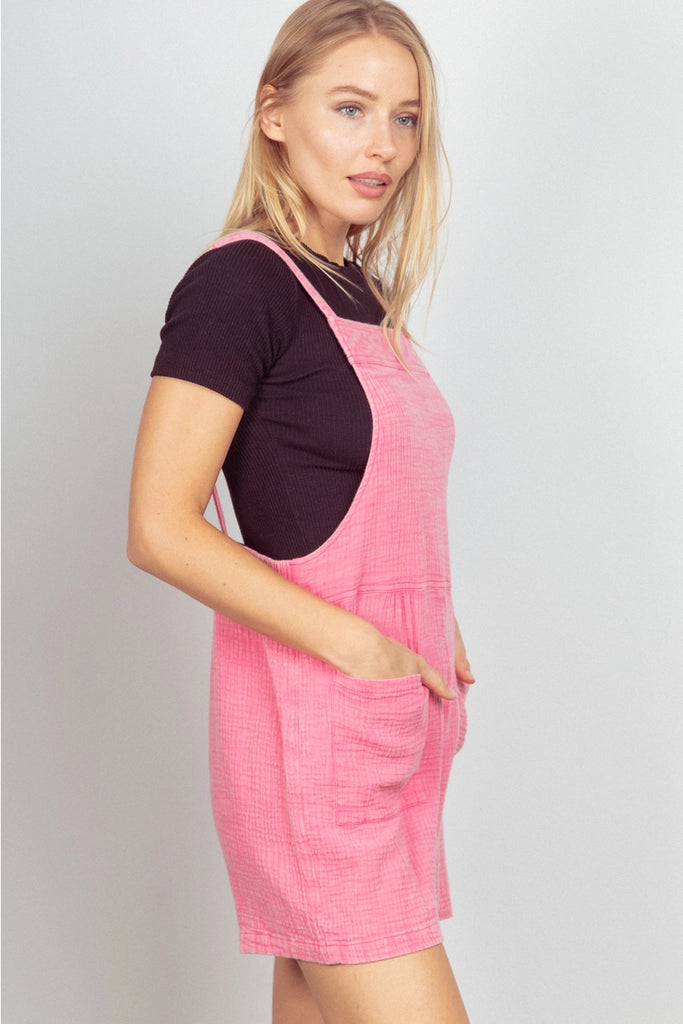 Sleeveless Double Gauze Overall Romper *Pink - Deer Creek Mercantile