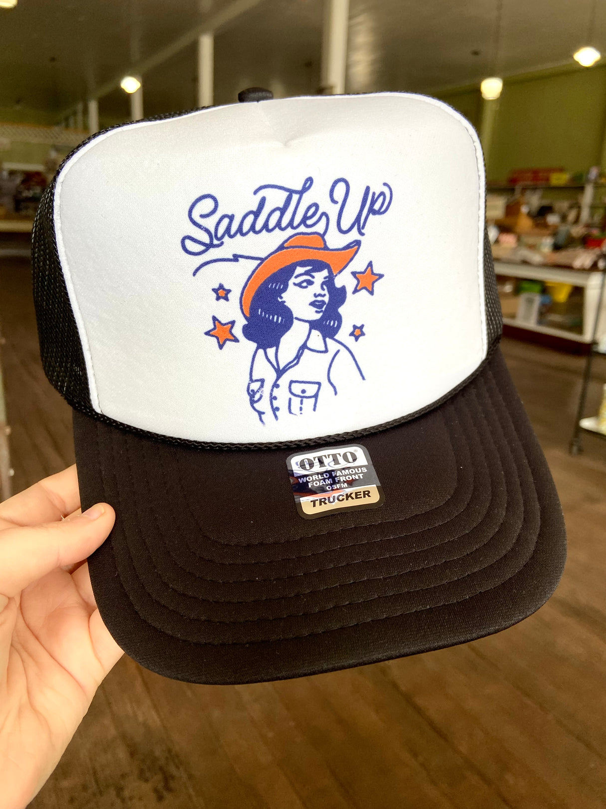 Saddle Up Cowgirl Trucker Hat *Black/White - Deer Creek Mercantile