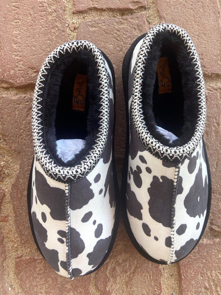 Bovine Bliss Cow Print Slippers *Black - Deer Creek Mercantile