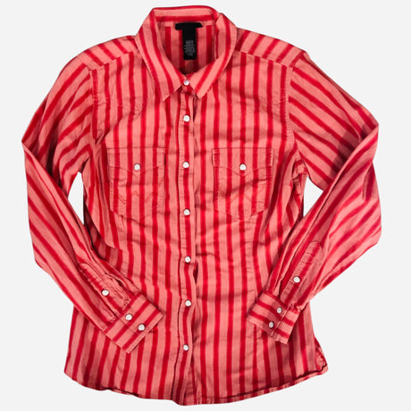 Pre-Loved Wrangler Retro Red Striped Pearl Snap Shirt *Size Medium - Deer Creek Mercantile