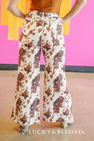 Brown Cow Print Cropped Wide Leg Jeans - Deer Creek Mercantile