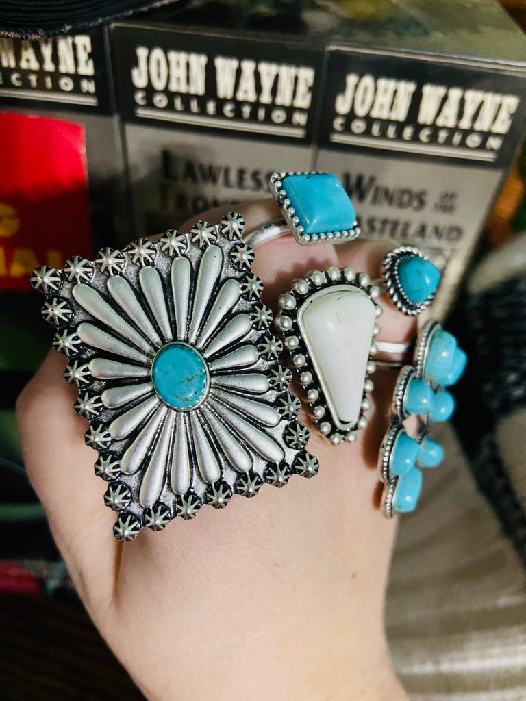 Desert Rodeo Faux Turquoise Adjustable Ring - Deer Creek Mercantile