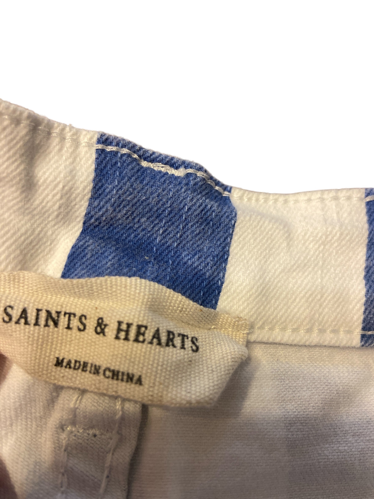 Pre-Loved Saints & Hearts Blue/White Striped Shorts *Size Large - Deer Creek Mercantile