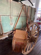 Suede Leather Boot Stitch Crossbody Bag W/ Fringe *Tan - Deer Creek Mercantile