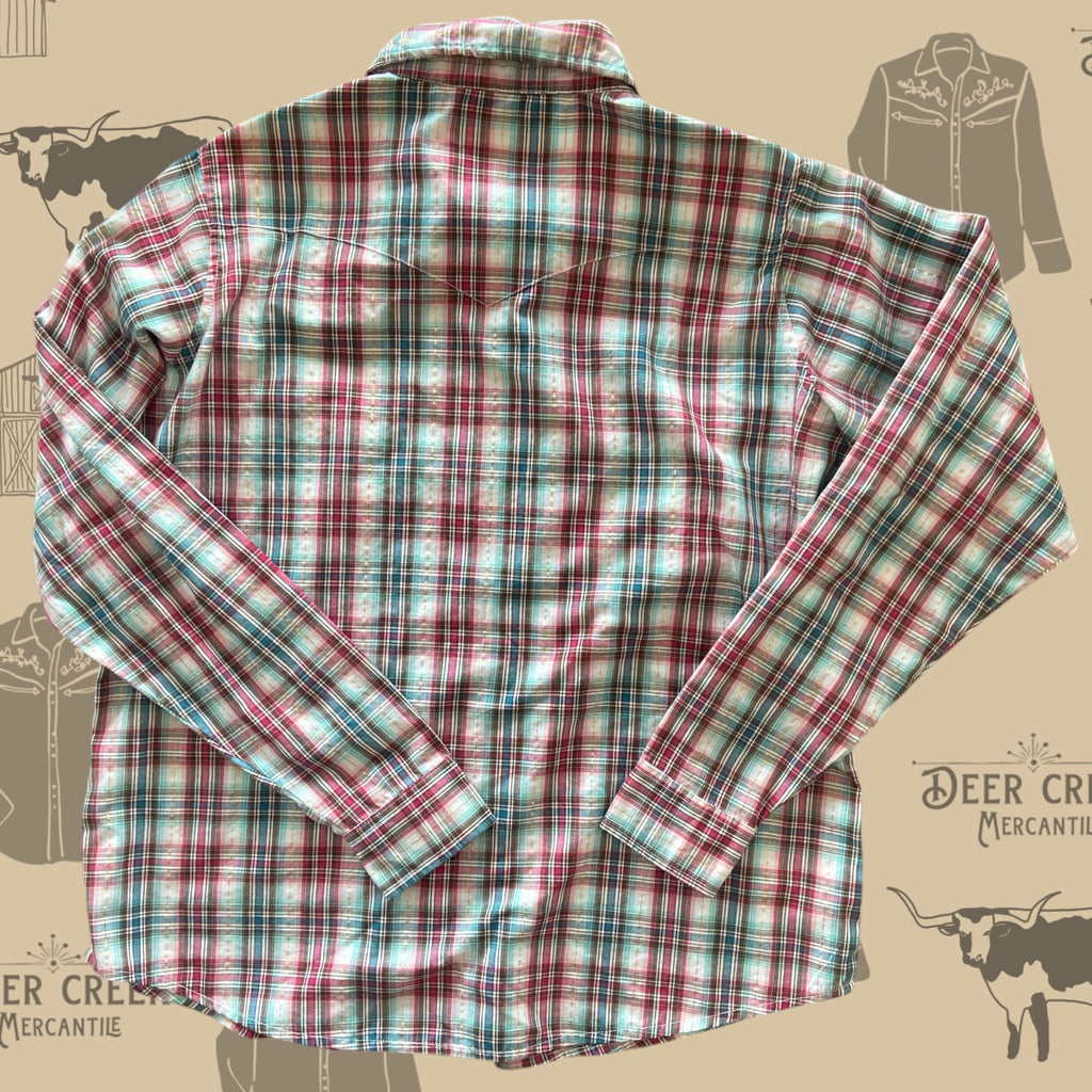 Pre-Loved Wrancher By Wrangler Pearl Snap Women's Pink/Blue *Size XL - Deer Creek Mercantile