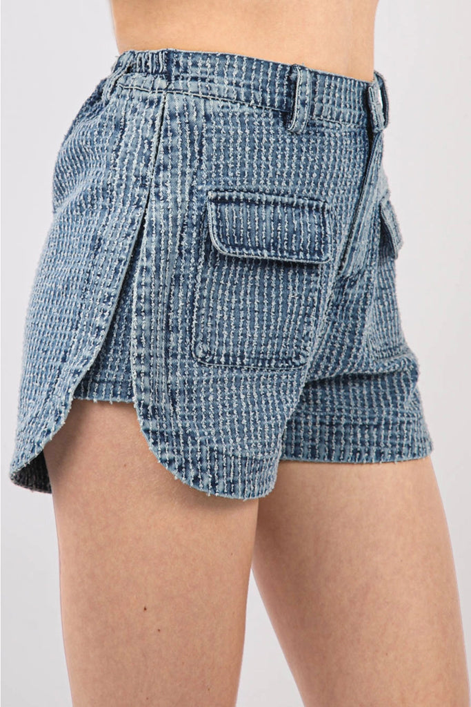 Textured Washed Denim Shorts - Deer Creek Mercantile